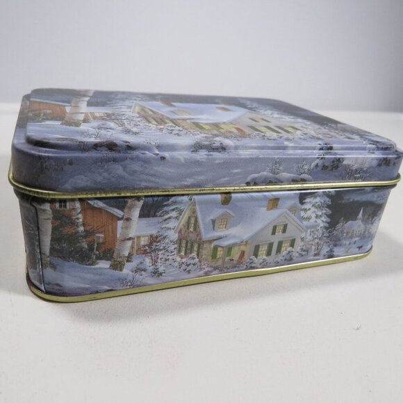 Small Snowy Scene Tin Mini Box LIKE NEW 5" - Picture 6 of 11